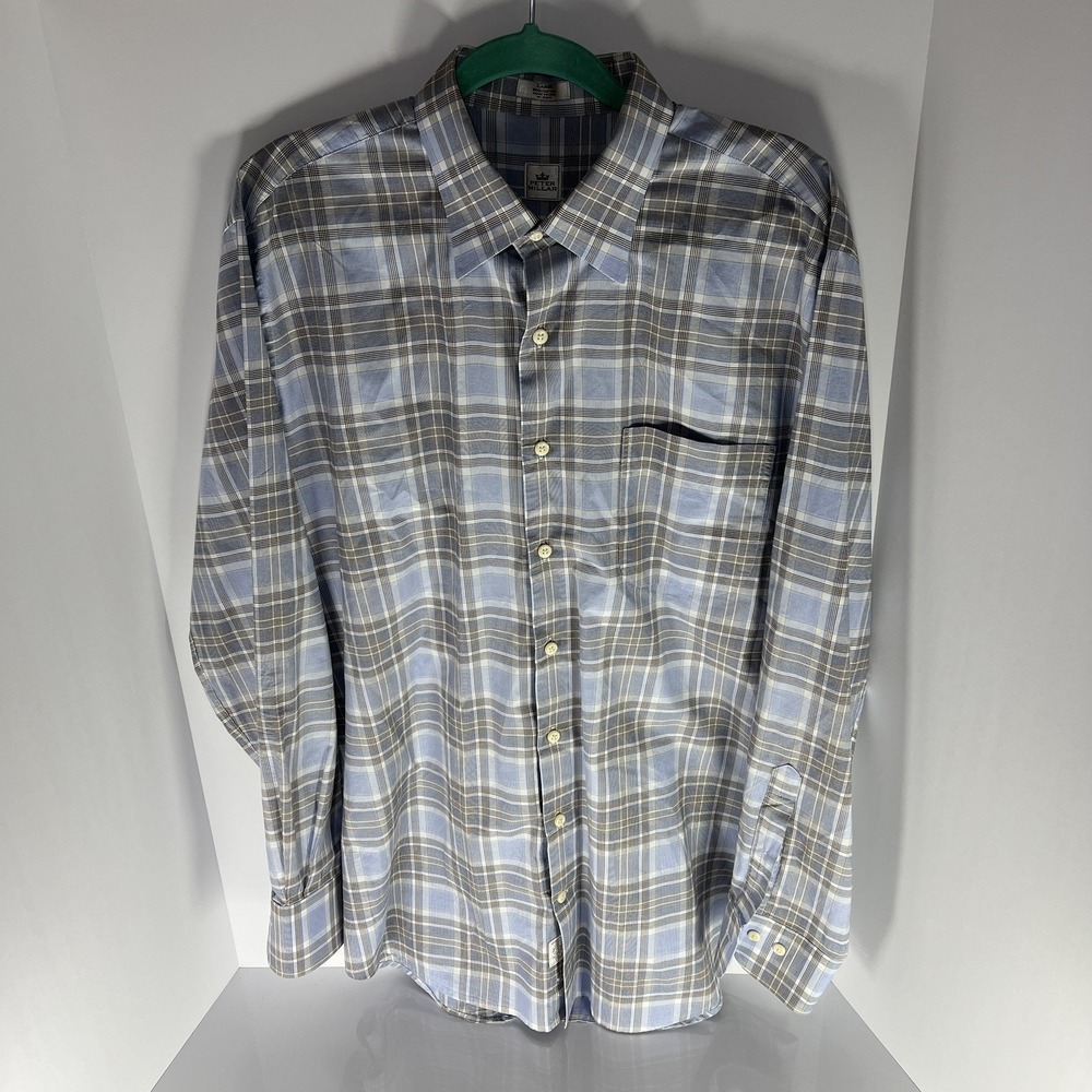 Peter Millar Shirt Men Large Blue Plaid 100% Cotton Long Sleeve Casual Button